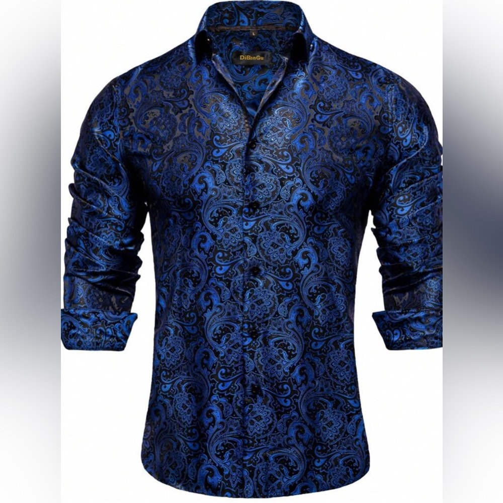 Silky blue and black dress shirt